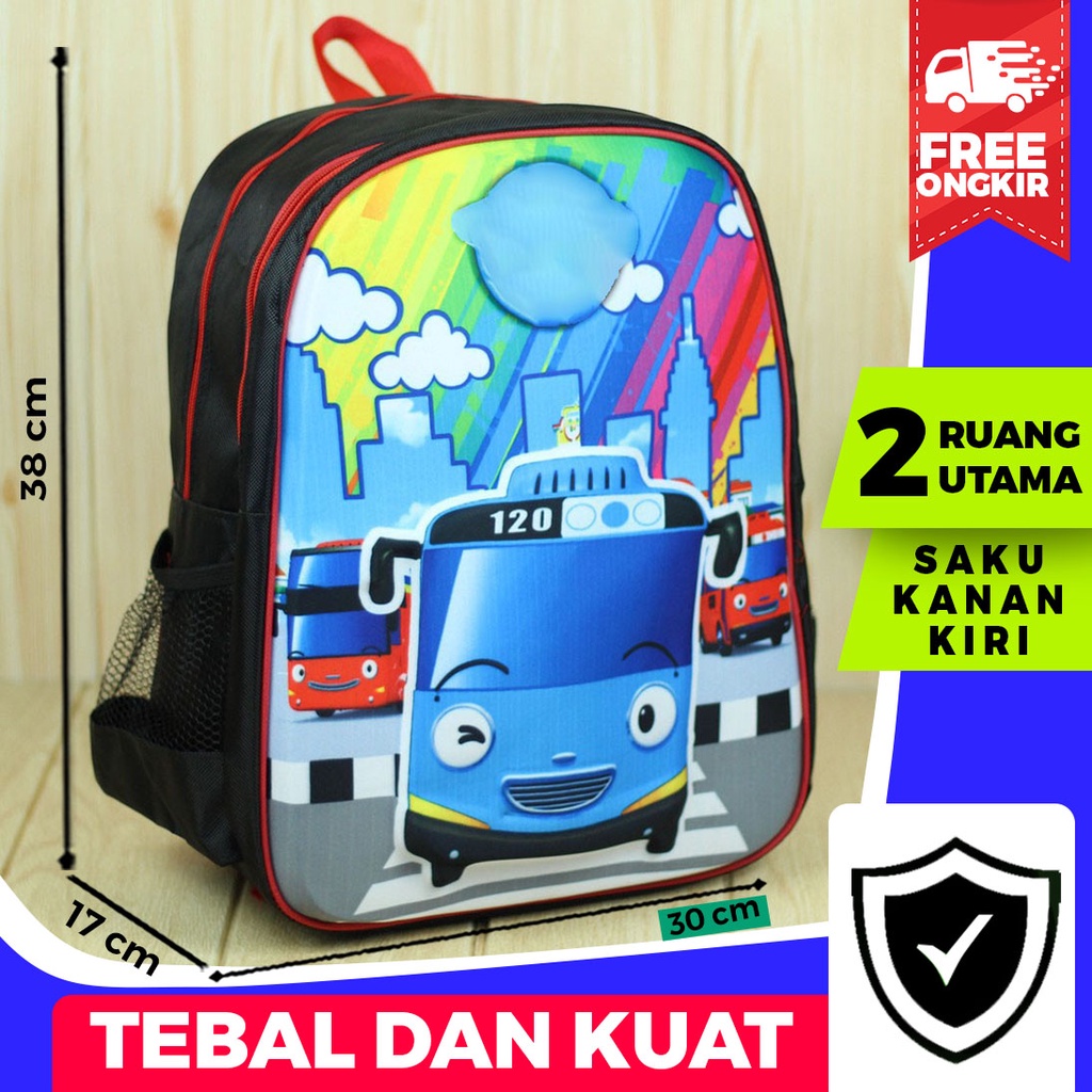 Tas Ransel Emboss Halus Little Bus Back Pack Sekolah Anak Laki Laki