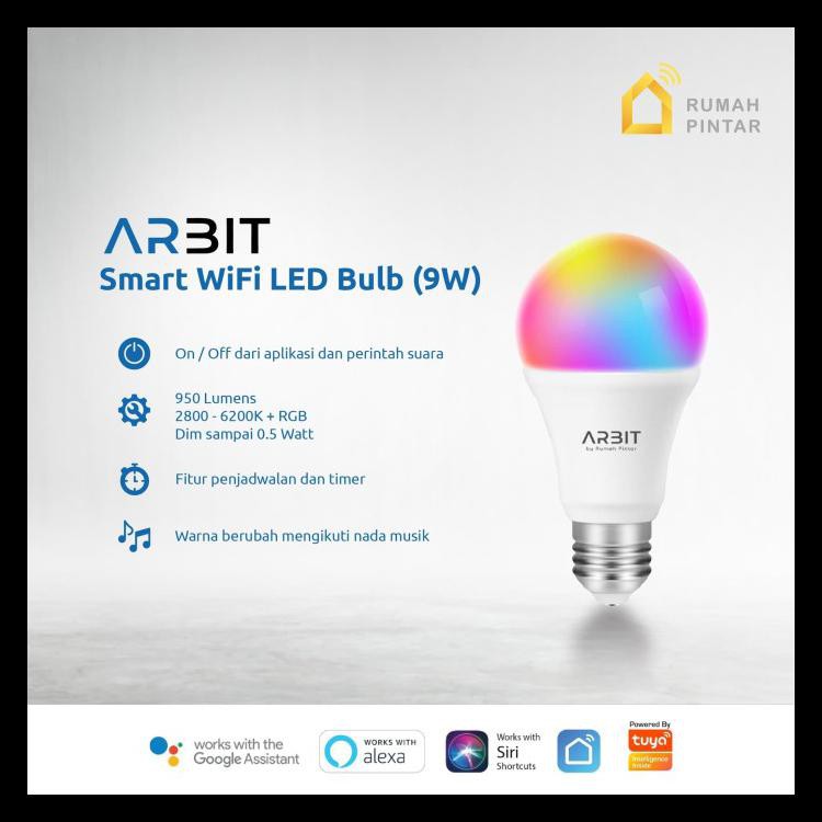 ARBIT - Smart Home Wifi LED Bulb 9W RGB + WW/CW TUYA BERGARANSI [Kode 1|Kode 2|Kode 3|Kode 4|Kode