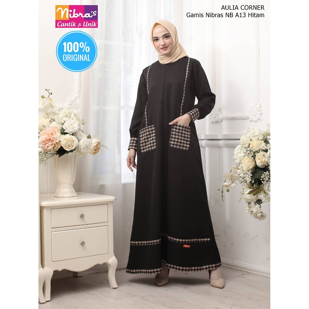 Grosir Baju Gamis Terbaru Nibras NB A13 Hitam ORIGINAL Gamis Wanita Shopee