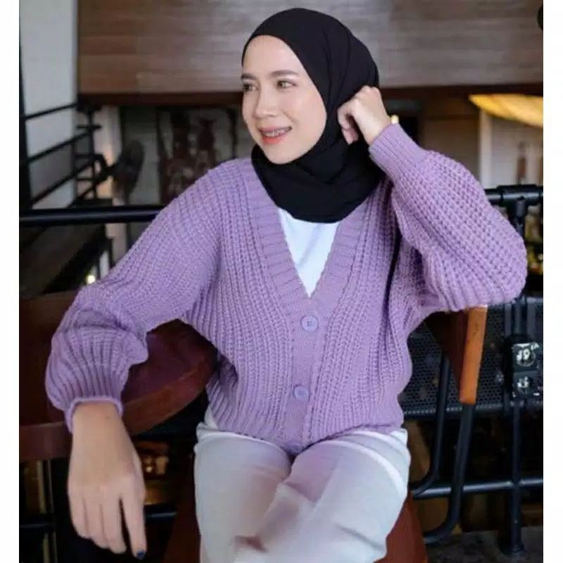 Cardigan Rajut Oversize Nacara Premium Cardy Crop Tebal-Lilac