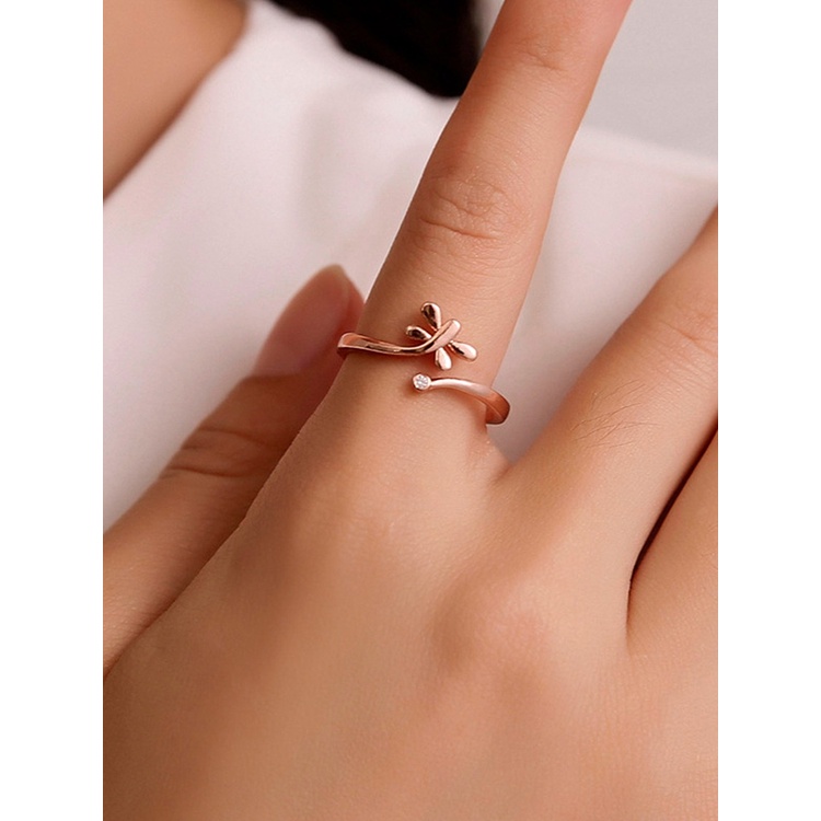 Fancyqube Cincin Model Terbuka Desain Capung Bahan 925 Silver Gaya Korea