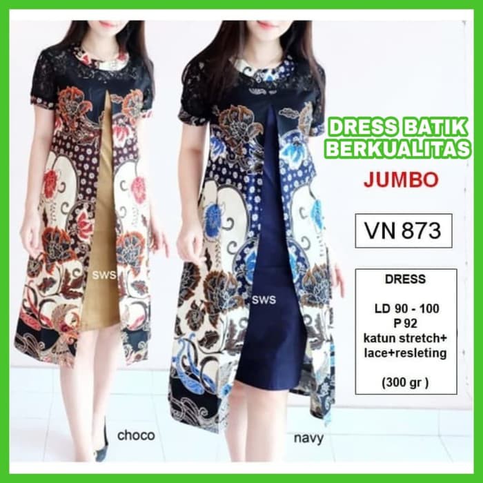 DRESS BATIK    Dress Batik Wanita Big Size Bigsize Dress Batik Modern Jumbo Terbaru      IWAZAH