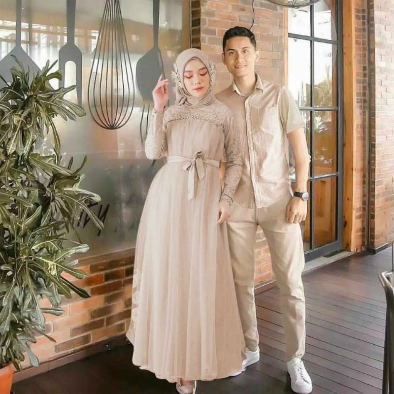 Baju Gamis Couple Pasangan tunangan suami istri keluarga brokat kondangan terbaru trend 2021 mikayla