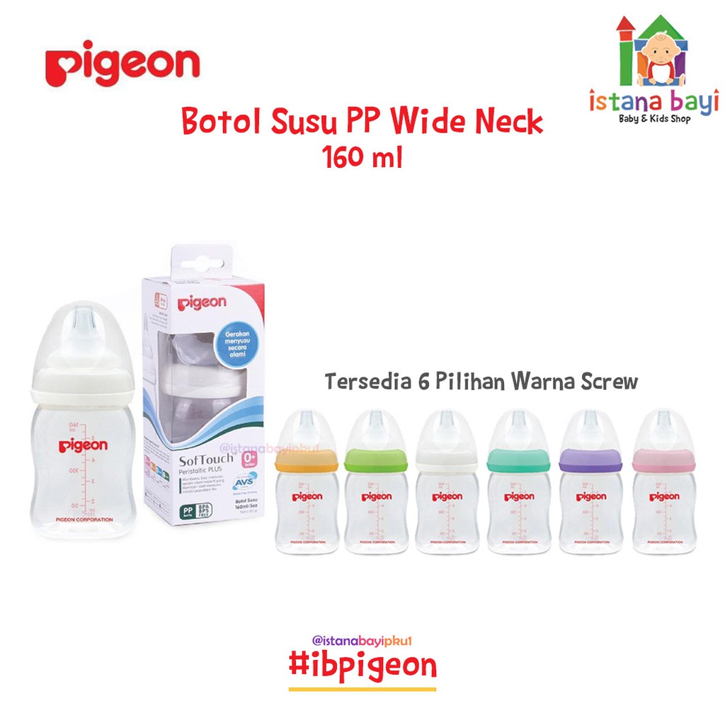 Pigeon Botol Gelas Wide Neck 160 ml W/P-Plus Nipple/Botol susu bayi