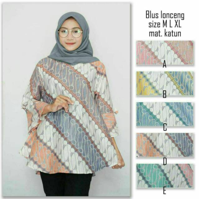 Blus Soft Bunga Kawung Turtleneck Lonceng Pastel Soft Atasan Batik Modern Kerja Seragam Cantik