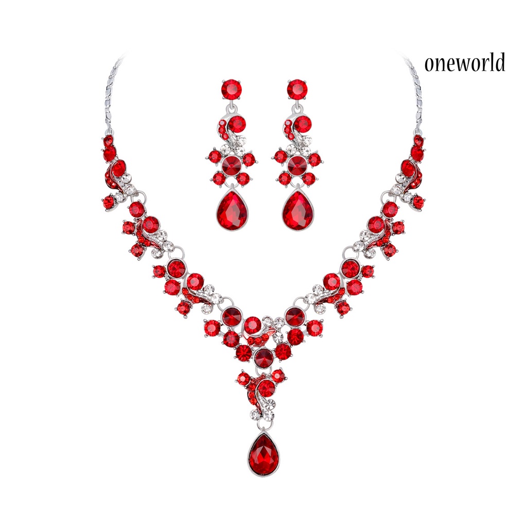 OW@ Women Prom Wedding Bridal Faux Crystal Rhinestone Necklace Earrings Jewelry Set