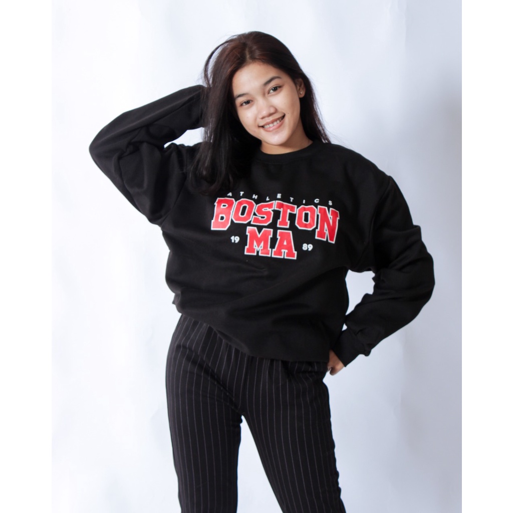 KALILA - BOSTON Sweater Crewneck Fleece Dewasa / Sweater Motif Tulisan