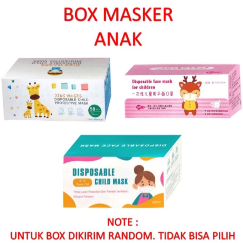 Masker Anak 3 Ply karakter Motif Earloop isi 50 Pcs/Box.!!! FREE BOX