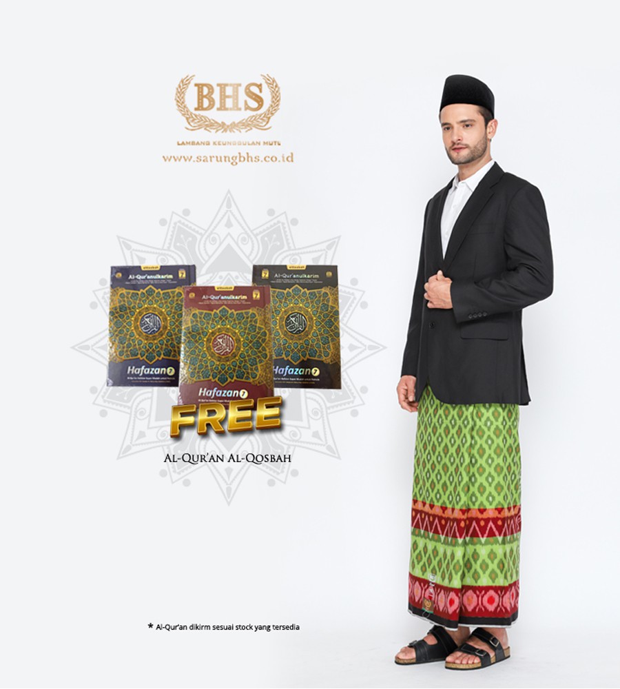 Sarung BHS Royal Gold Motif Ikat Border Dua Warna Hijau Merah