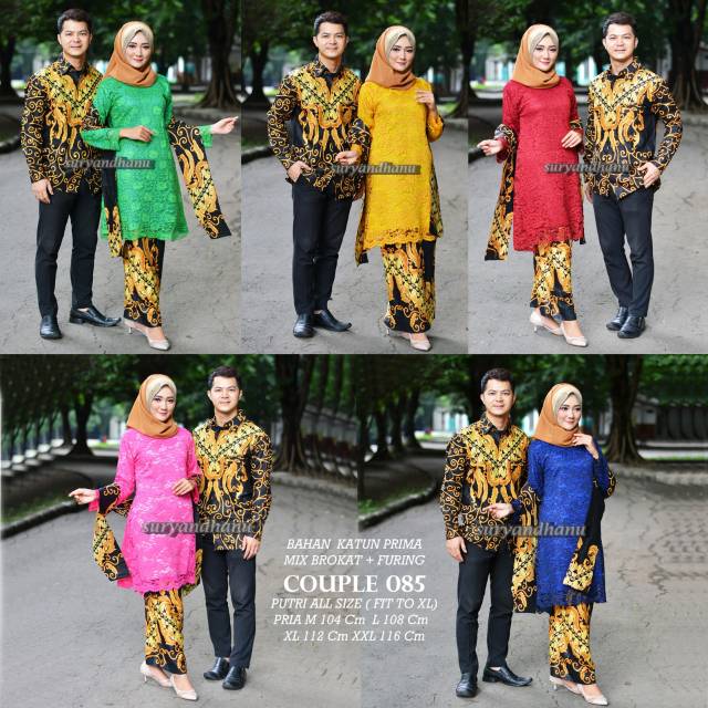 Batik couple model stelan tunik ori brokat corneli glitar mewah fre selendang