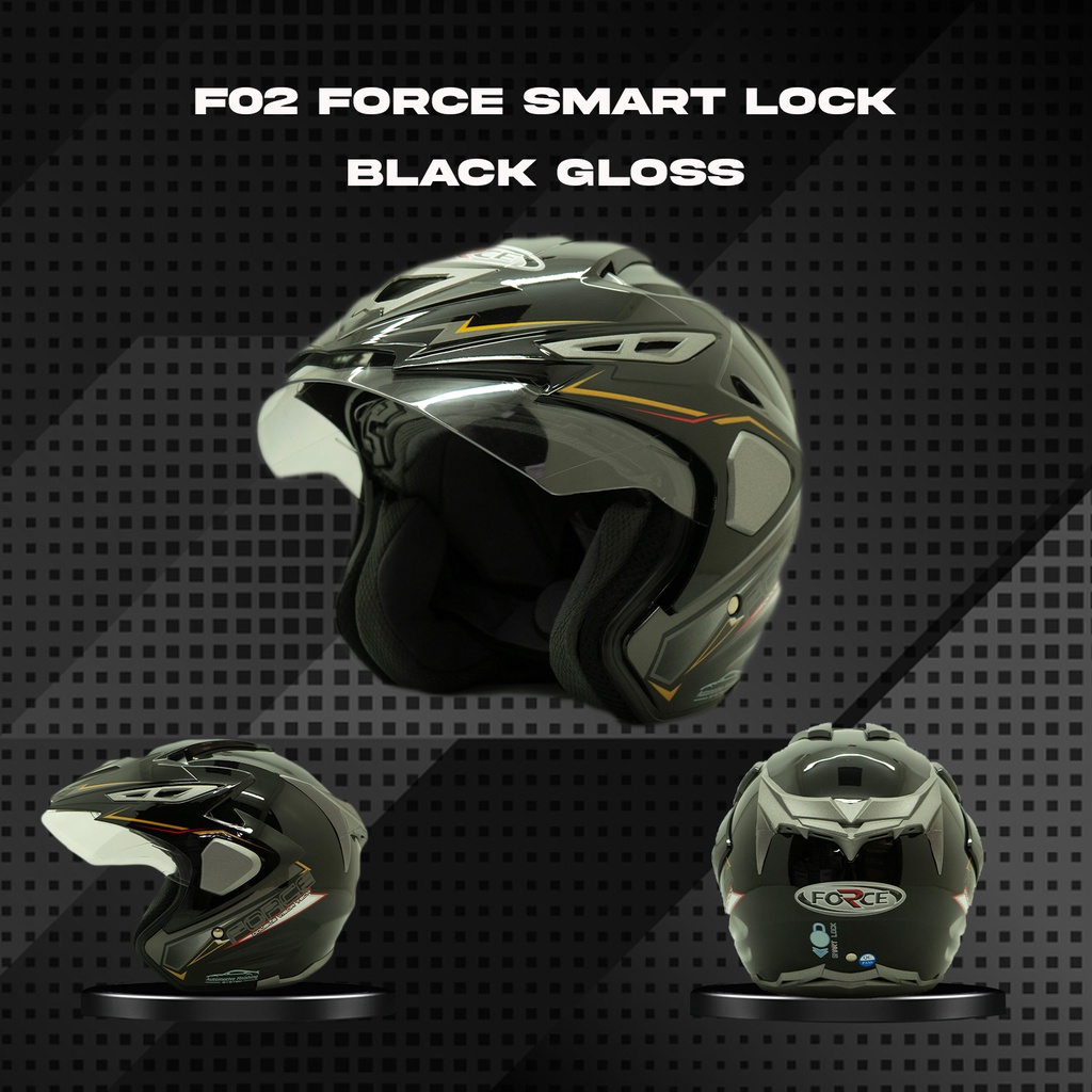 Helm Motor F02 Force Smart Lock Black Gloss