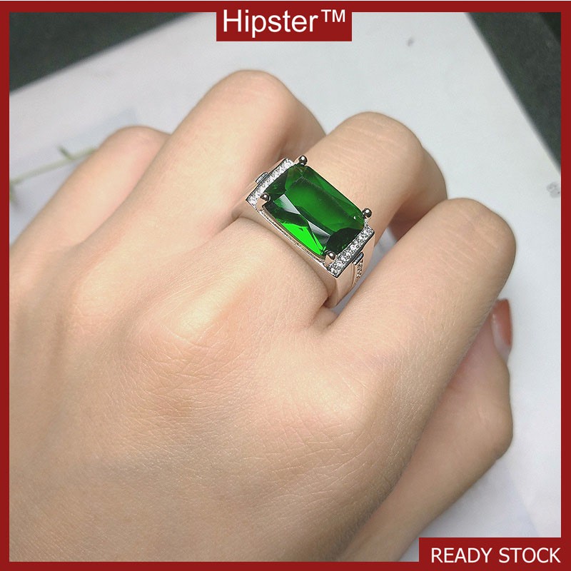 Hot Sale Simple Domineering Inlaid Emerald Square Adjustable Ring