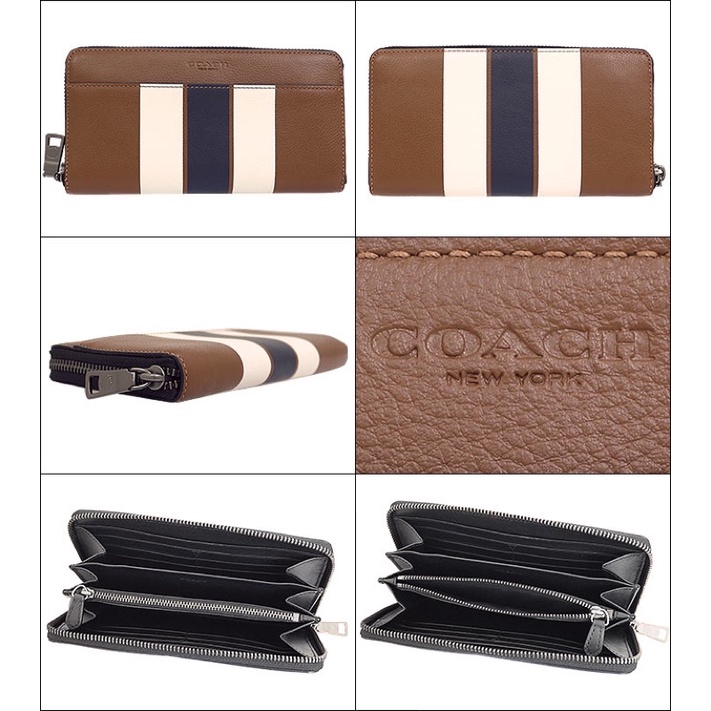 Coach Accordion in Dark Saddle Smooth Calf Leather With Varsity Stripe Wallet (C75395)