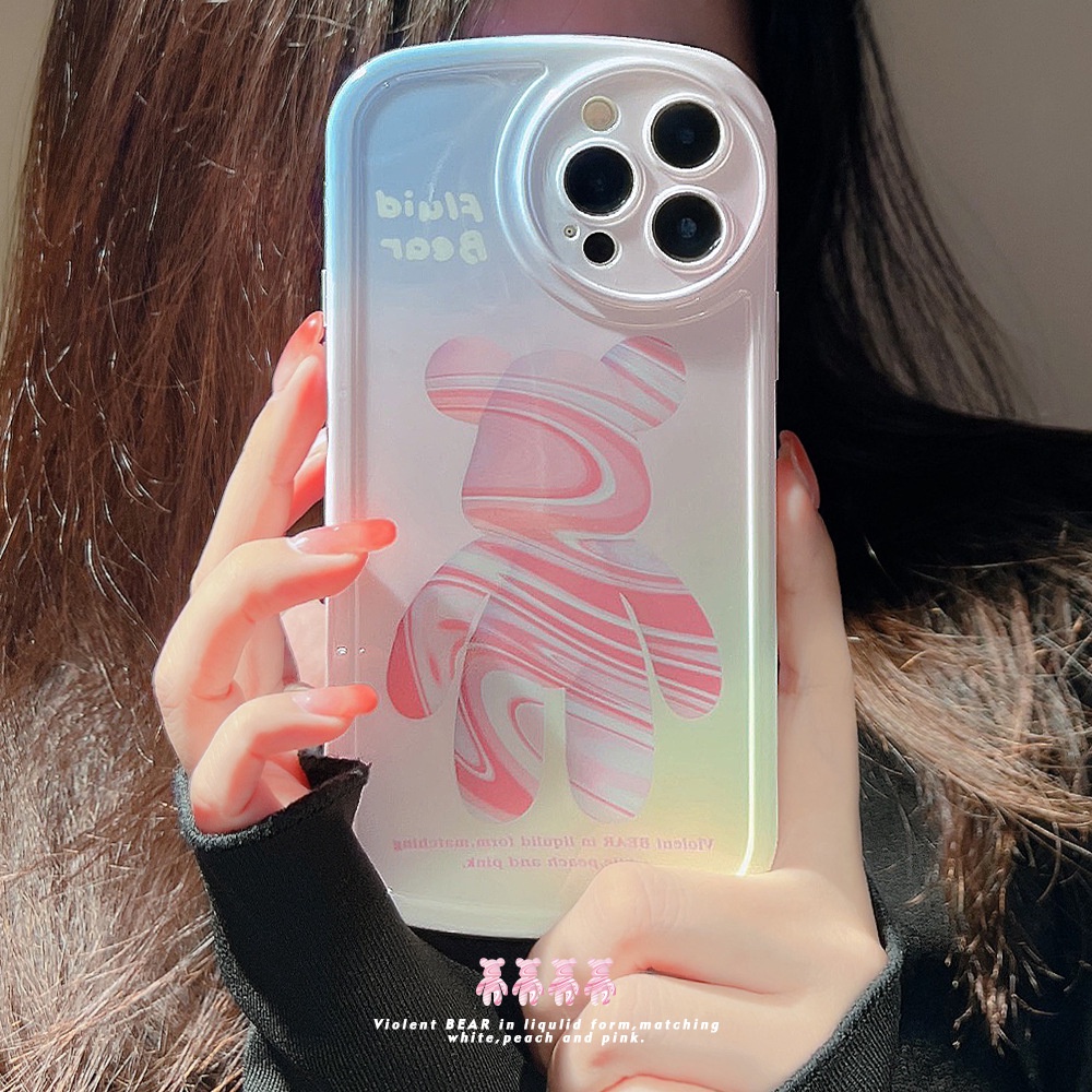 Soft Case Desain Beruang Warna Gradasi Pink Untuk Iphone 11 12 13 14 PLUS PRO MAX