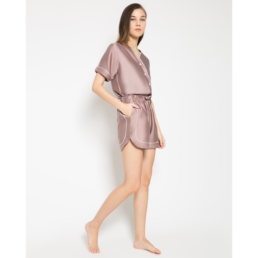 Mauve ORGANIC SILK Non-Collar Pajamas  Set Tencel Piyama-4