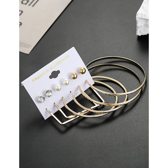 Anting Set Fashion Color Geometric Alloy Diamond Earrings Set P08737