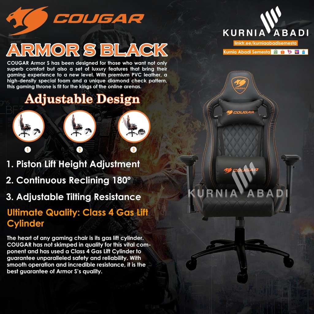 COUGAR GAMING CHAIR ARMOR-S ARMOR S ADJUSTABLE DESIGN KURSI GAMING