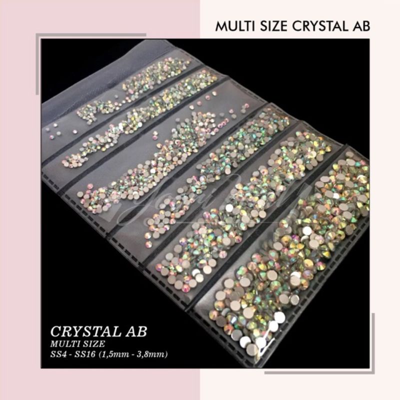 Multi size crystal AB clear rhinestones nail art campur ukuran pack