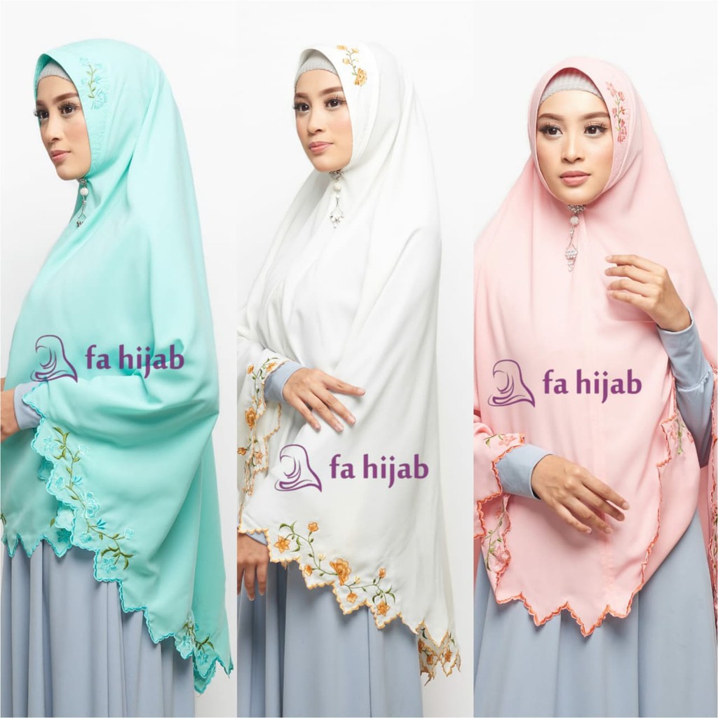 kerudung hijab jilbab bergo khimar wolfis jumbo syari pet ped pad antem motif bunga terbaru putih co