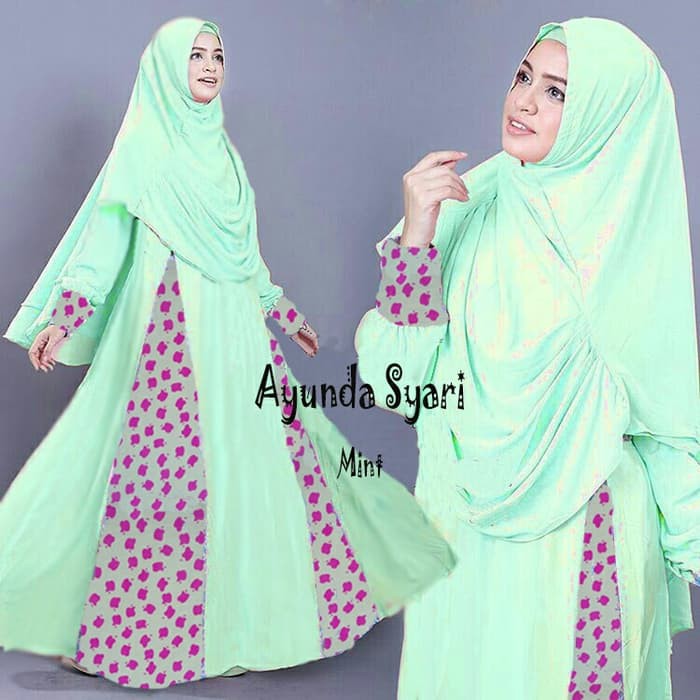 Fashion Muslim Baju Gamis Busana Muslim - AYUNDA SYARI MINT-MERAH BERGO NO PAD.