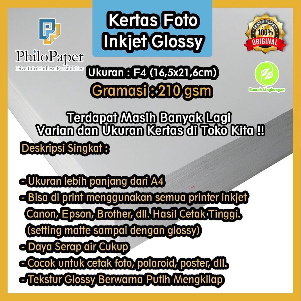 

Kertas Foto Inkjet Glossy 210 Gsm F5