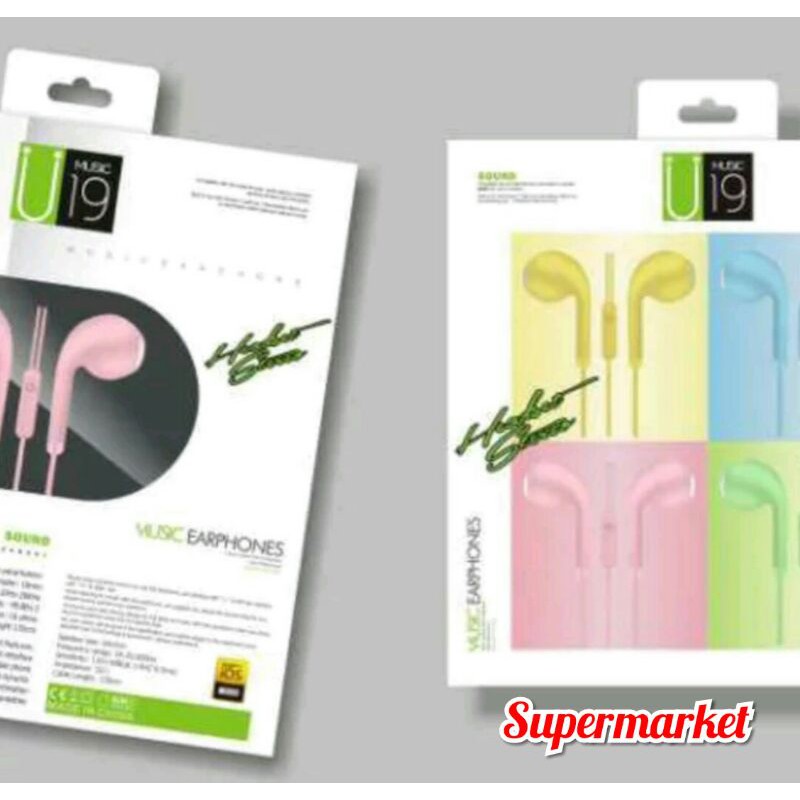 Headset Stereo U19 Macaron Handsfree Extra Bass Earphone U19