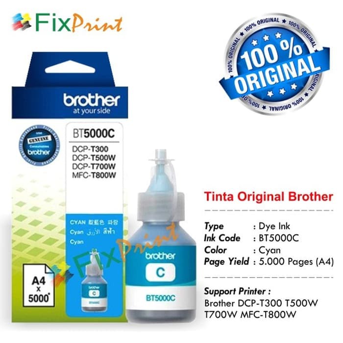 Tinta Refill Botol Brother Original BT-6000 Printer T300 T500W Cyan FPS1927