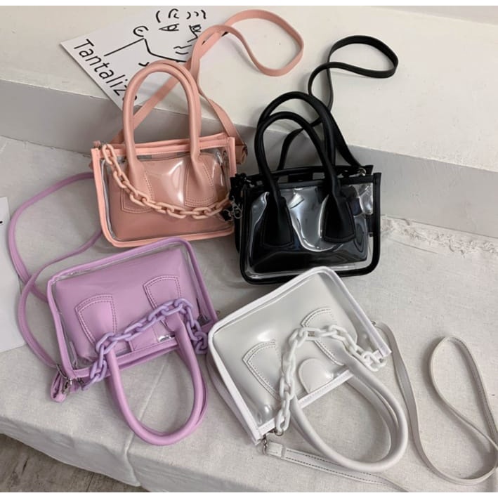 TAS SELEMPANG WANITA EUGENE TRANSPARAN FASHION KOREA KEKINIAN BENING TERBARU TERMURAH IMPORT SLING BAG BATAM