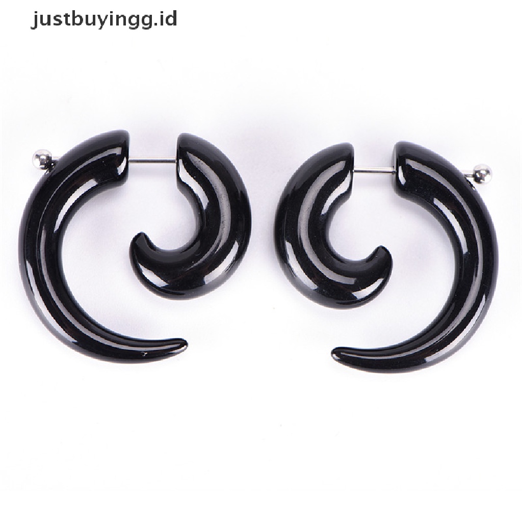 Anting Stud Piercing Bentuk Siput Bahan Akrilik Warna Hitam Gaya Gothic Punk Untuk Pria Dan Wanita