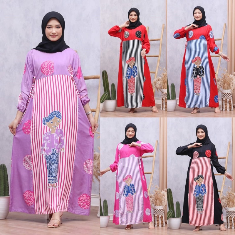 Longdress Bu Tedjo Pastel Soft Chibi Lurik Gelung Tejo Panjang Gamis