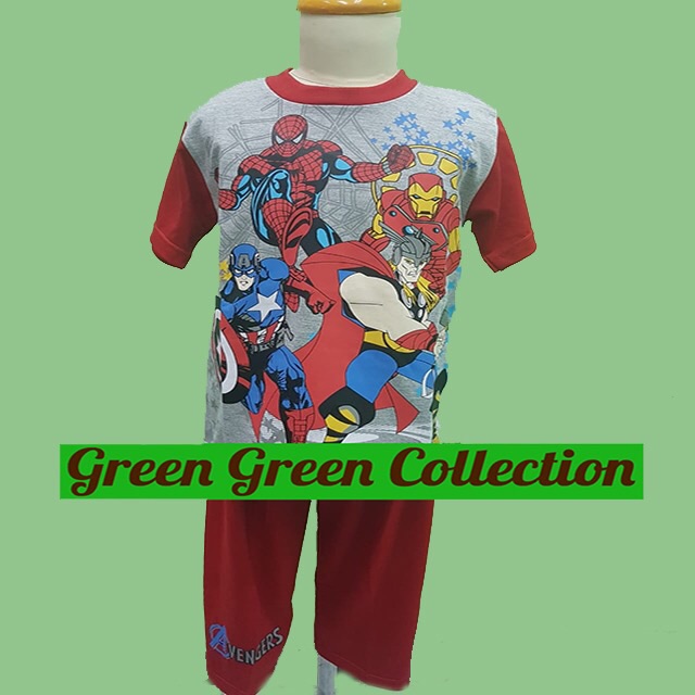 Baju Tidur Piyama Kaos Anak Premium Avengers Abu