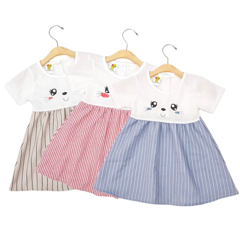 DRESS FASHION ANAK PEREMPUAN 1 TAHUN MOTIF CAT SALUR RANDOM WARNA