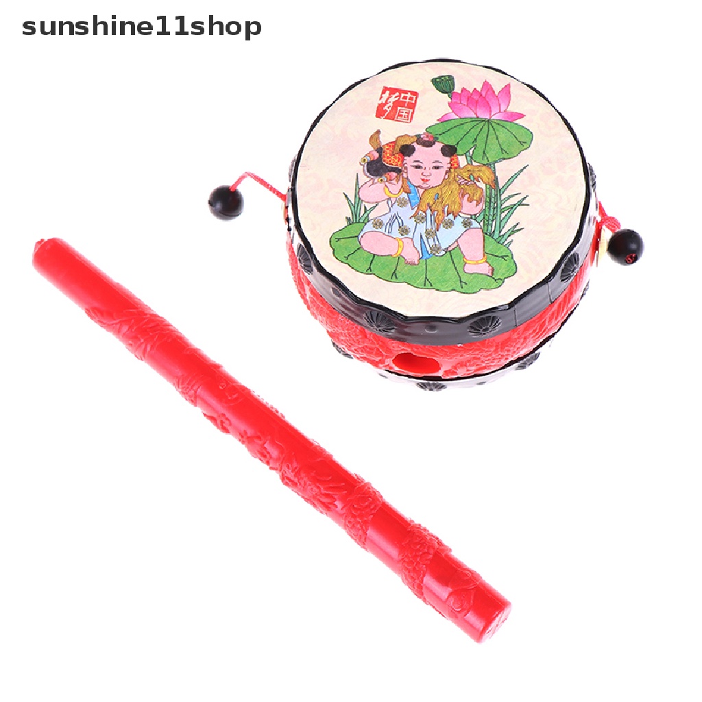 Sho 1Pc Mainan rattle Genggam Tradisional Cina Bentuk drum Motif Kartun Untuk Bayi