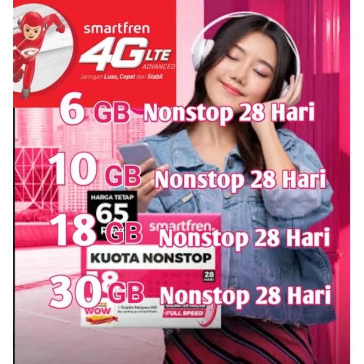 Kuota Smartfren NonStop ( 6GB - 30GB )  Kuota Isi Ulang Smartfren (Voucher&Inject) 24JAM / 28HARI