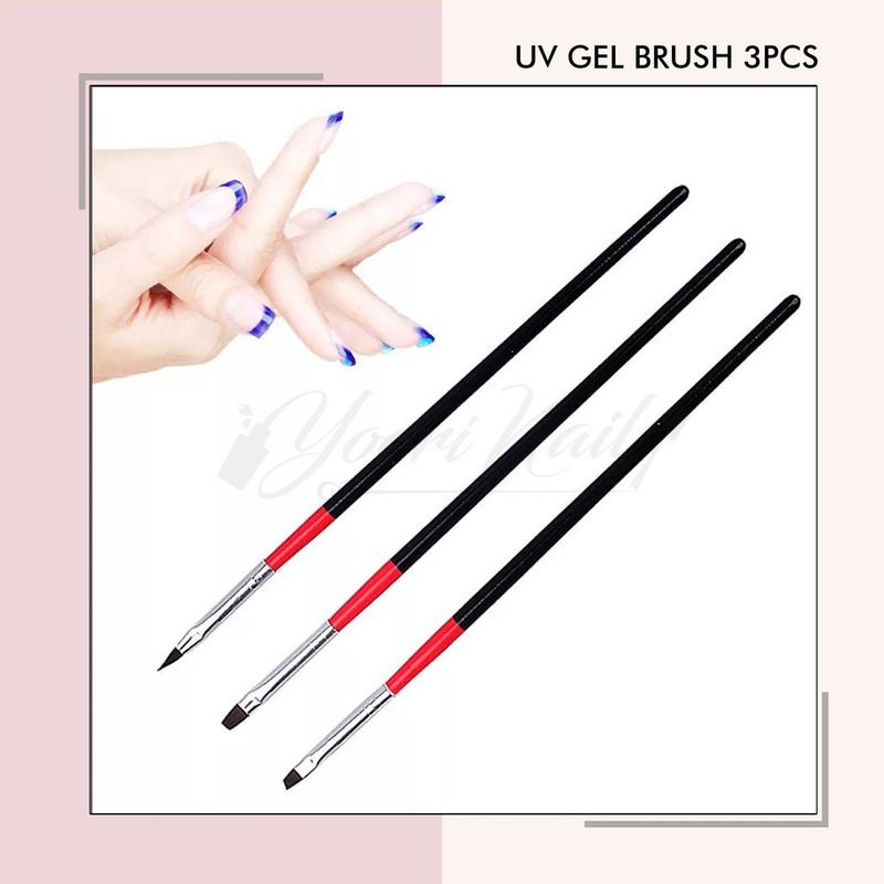 Uv gel brush 3pcs kuas gepeng nail art acrylic brush