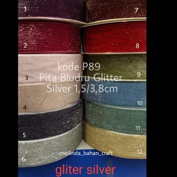 

☥α pita bludru glitter silver 1.5" atau 3.8 cm grosir per roll 25 yard ⚓