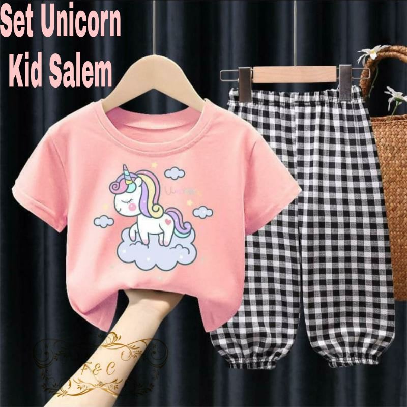 SET CELANA UNICORN KOTAK KID ANAK, BABYTERRY, KATUN, SETELAN