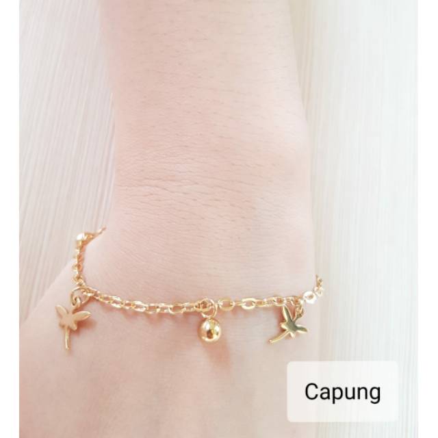 SET Gelang Tangan Kaki Capung Titanium Gold