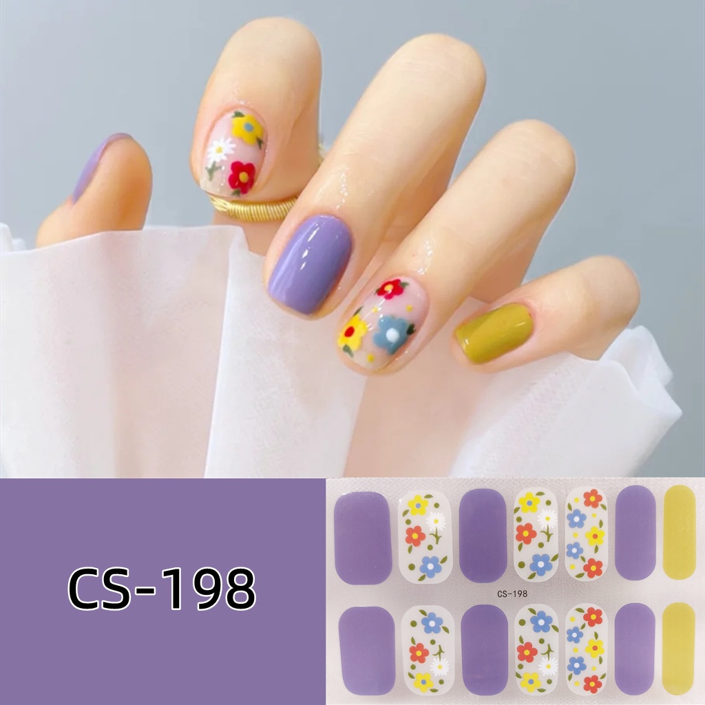 14pcs / Set Stiker Kuku Motif Kartun Warna Gradasi Anti Air / Racun Untuk Nail Art / Manicure DIY