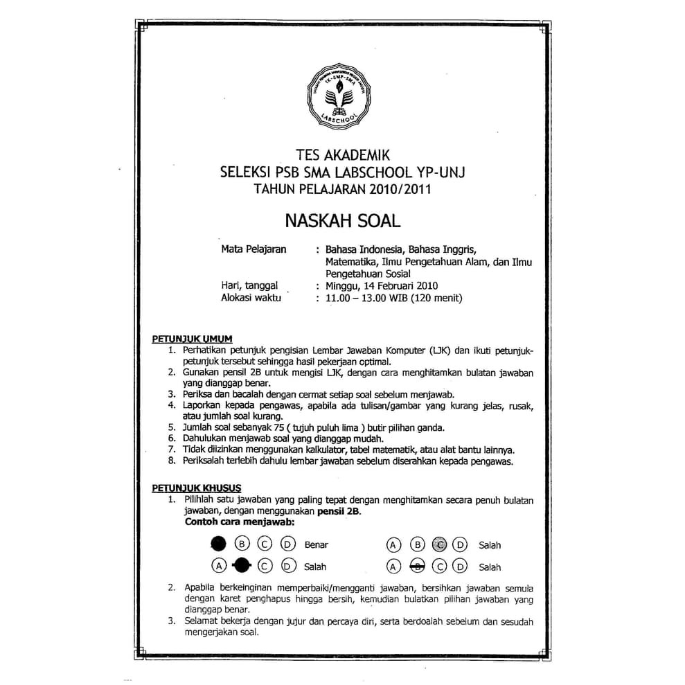 Modul Soal Test Sma Labschool 2019