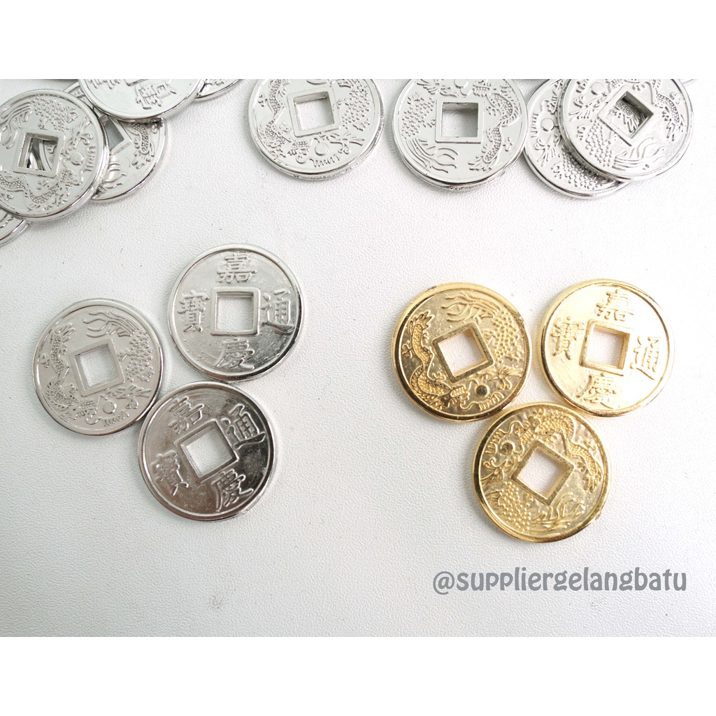 Aksesoris Koin Kuno China resin coin silver gold ekslusif 2,5cm grosir