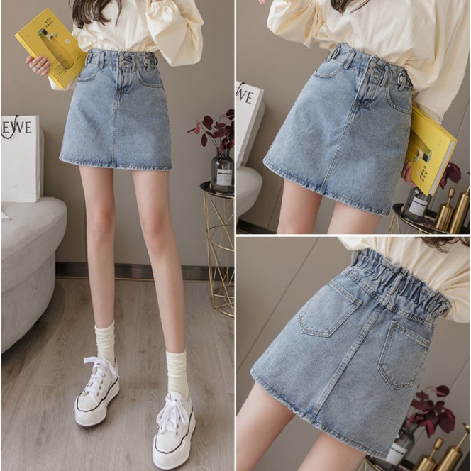 Denim Skirt Rok Pendek Denim Rok Jeans Wanita Fashion Korea Style Rok Musim Panas Pinggang Tinggi