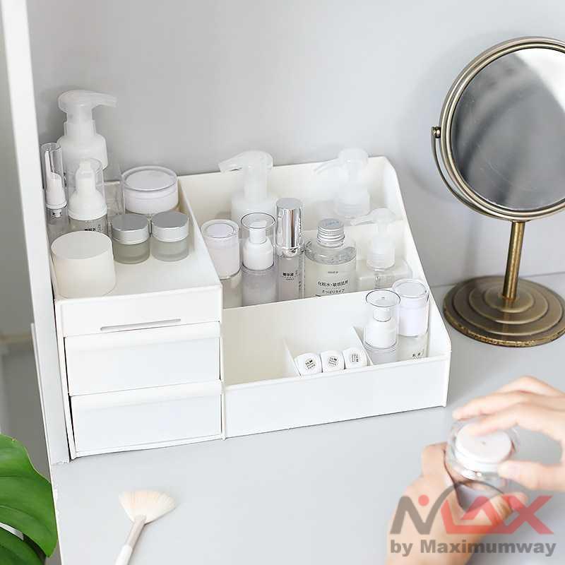 Rak Kosmetik Organizer Makeup Meja Capstok Rak Susun Make Up Cosmetik Kotak Penyimpanan Peralatan Rias pribadi Organizer Make Up Storage Plastic Box Wooden Large Capacity Cosmetic Storage Drawer Makeup Dressing Table Skin Care Rack