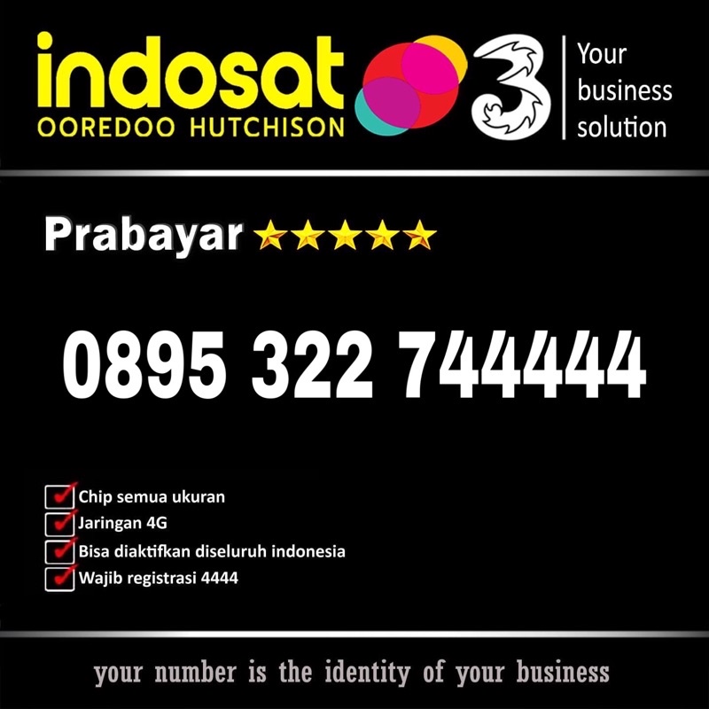 Nomor cantik Tri 3 three Panca Prabayar isi ulang Nomor super murah 12digit 13 digit