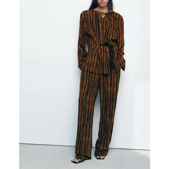 34339 Celana Panjang Wanita Celana Kerja Coklat Salur