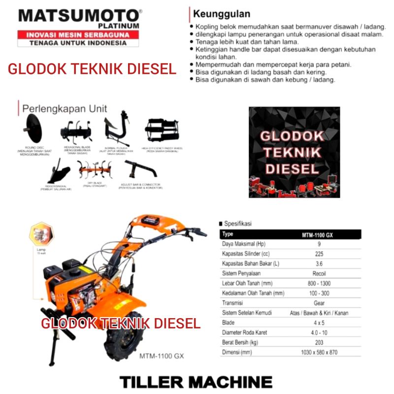 Mesin Traktor Cultivator Mini Tiller Matsumoto MTM 1100 GX MTM-1100GX