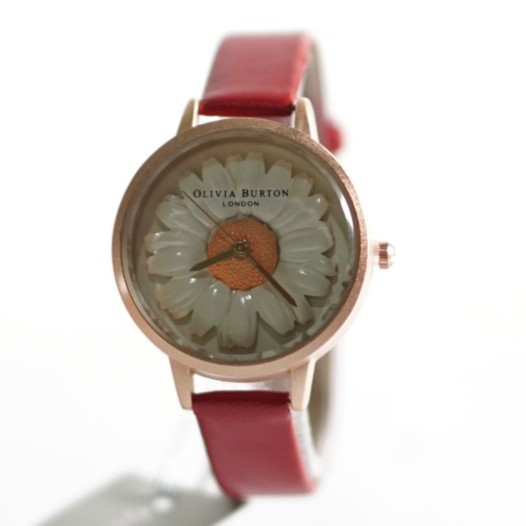 BAJ JAM TANGAN GROSIR TERMURAH OLIVIA BURTON 3 DIMENSI ROMAWI BUNGA // OB005 , MERAH