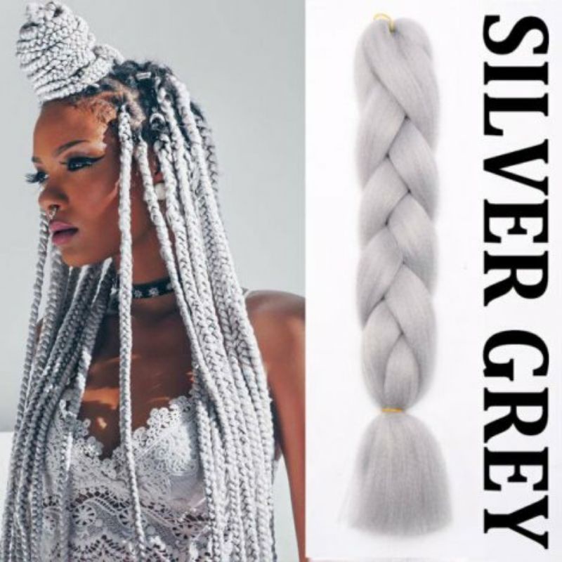 Rambut Sambung Untuk Box Braids,Warna Silver Grey/ 1 Pcs