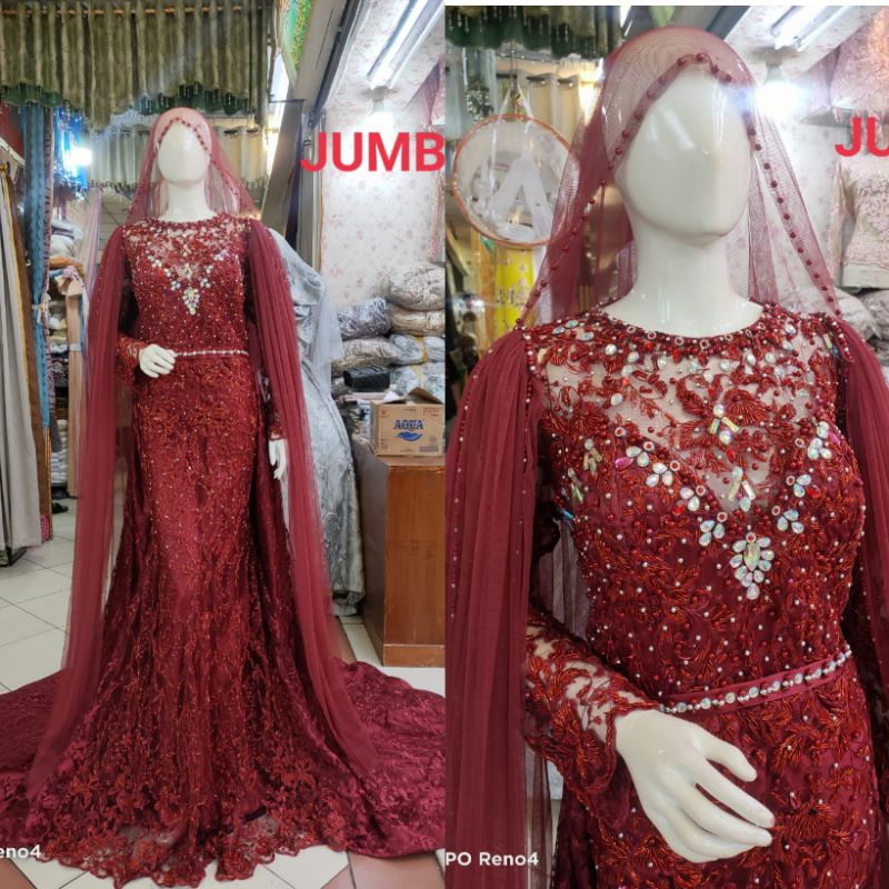 GAUN PENGANTIN SLIM BEREREKOR JUMBO//GAUN FULL PAYET JUMBO//GAUN WEDDING BIG SIZE