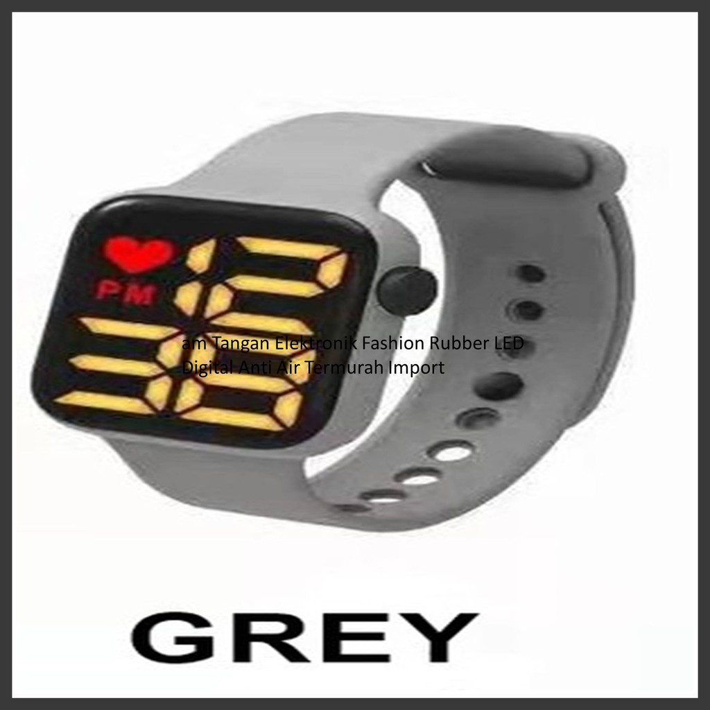 JY J021 Jam Tangan Elektronik Fashion Rubber LED Digital Anti Air Termurah Import-GREY